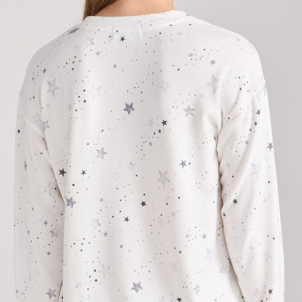 NWT P.J. SALVAGE Crewneck Long Sleeve Pajama Lounge Top Ivory & Gray Sta… - Picture 2 of 15